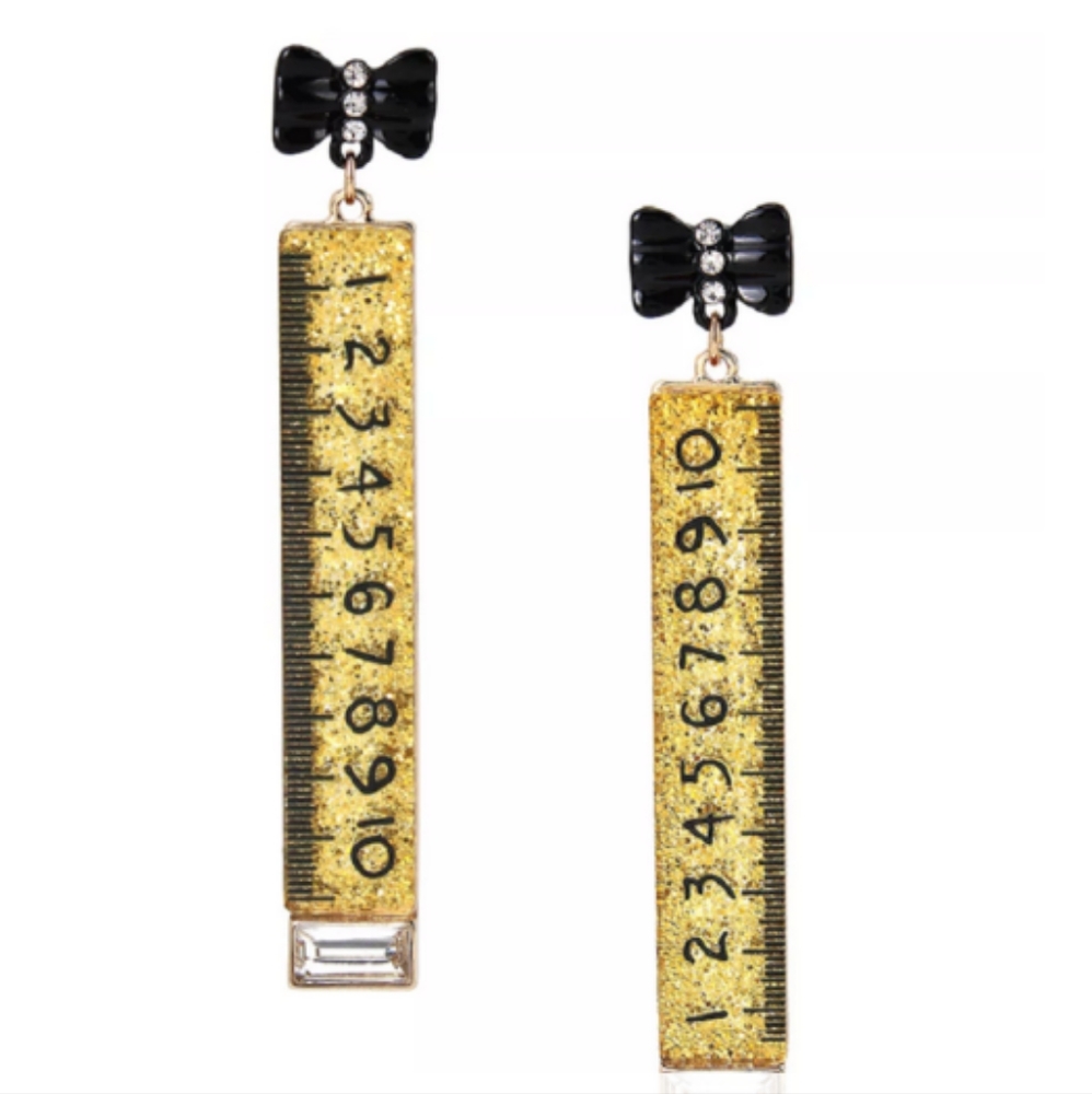 Betsey Johnson Back to School Ruler Bow Earrings